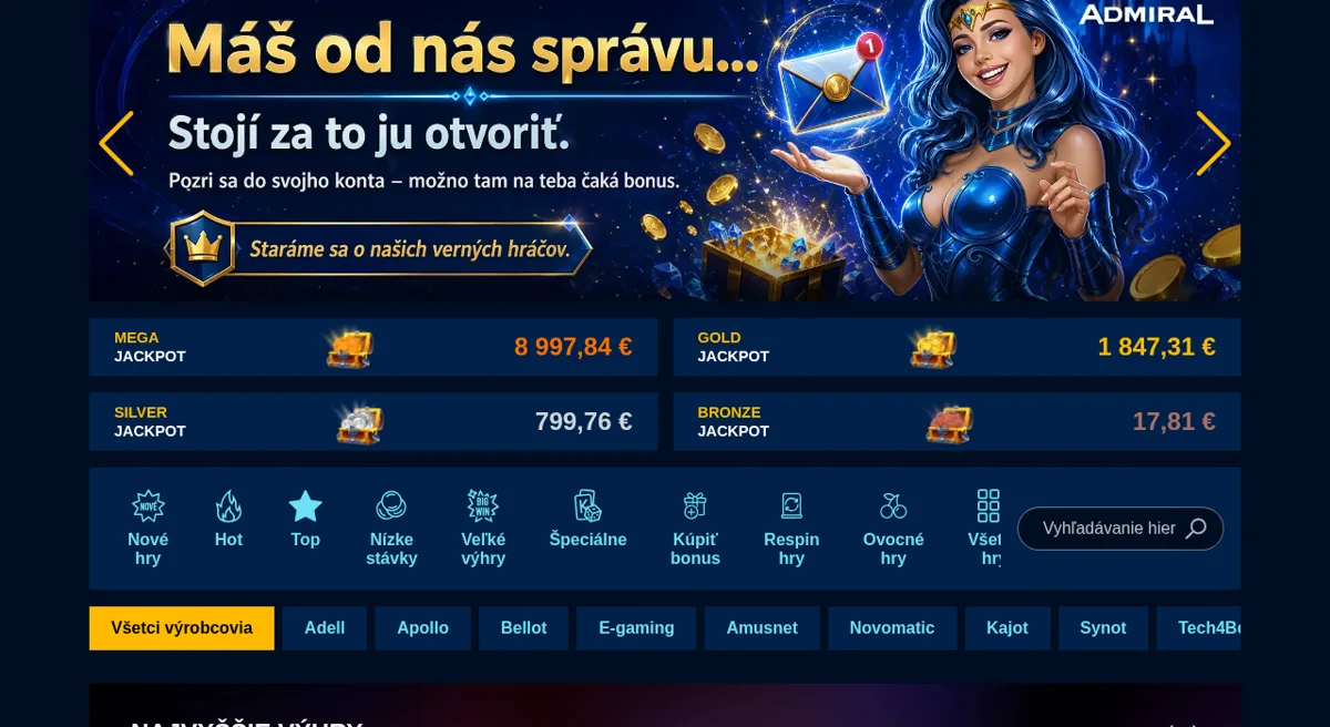 Admiral – úvodná stránka a uvítací bonus