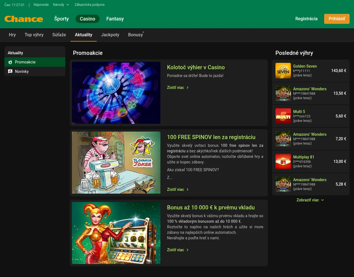 Aktuálne akcie a promo v Chance online kasíne