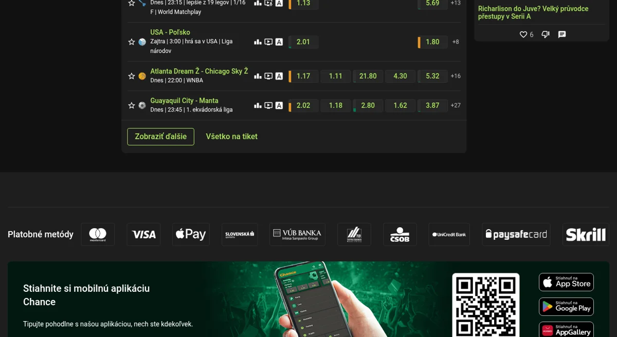 Chance – ruleta a stolové hry