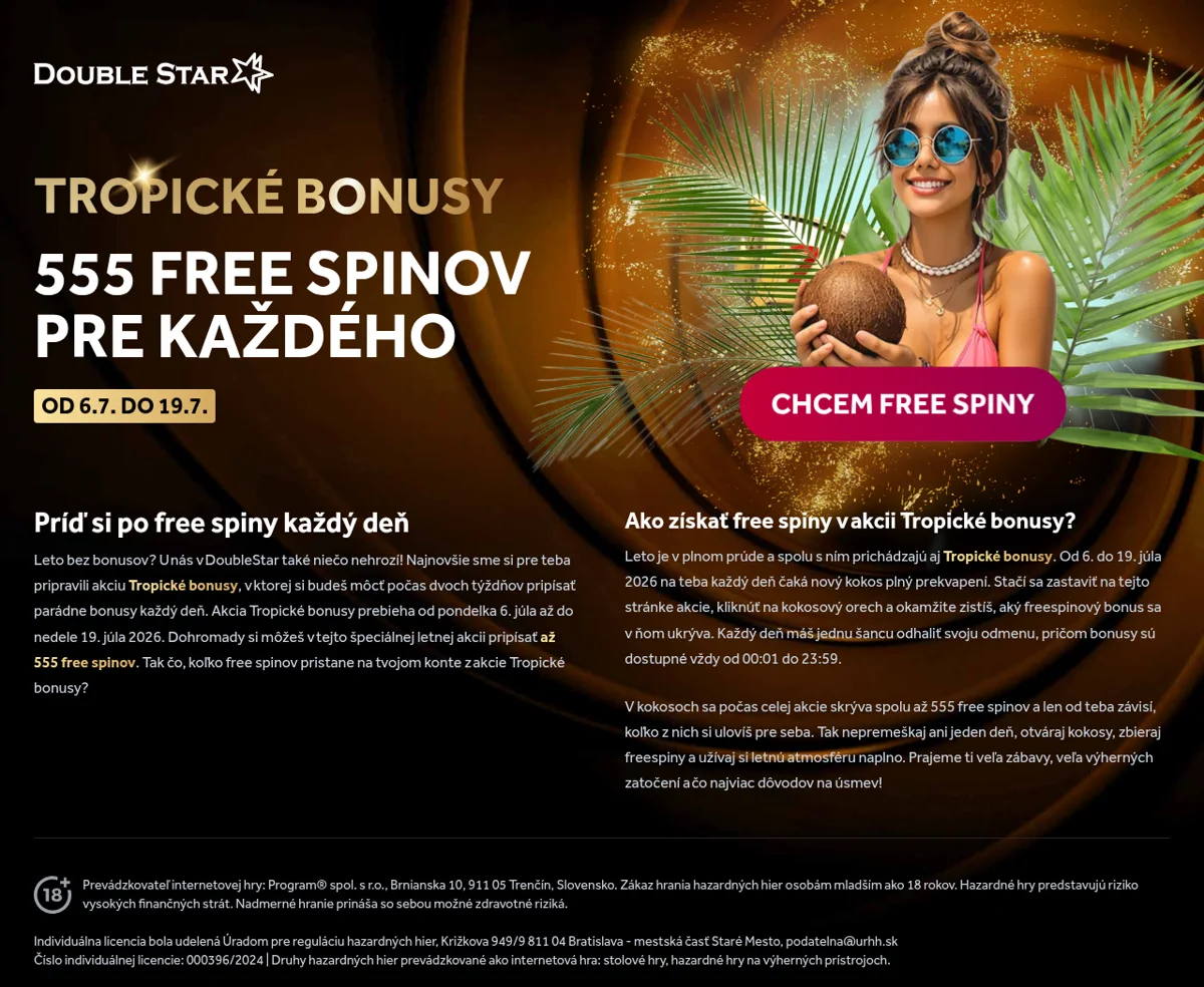 Letná akcia Tropické bonusy v DoubleStar kasíne s 555 free spinmi