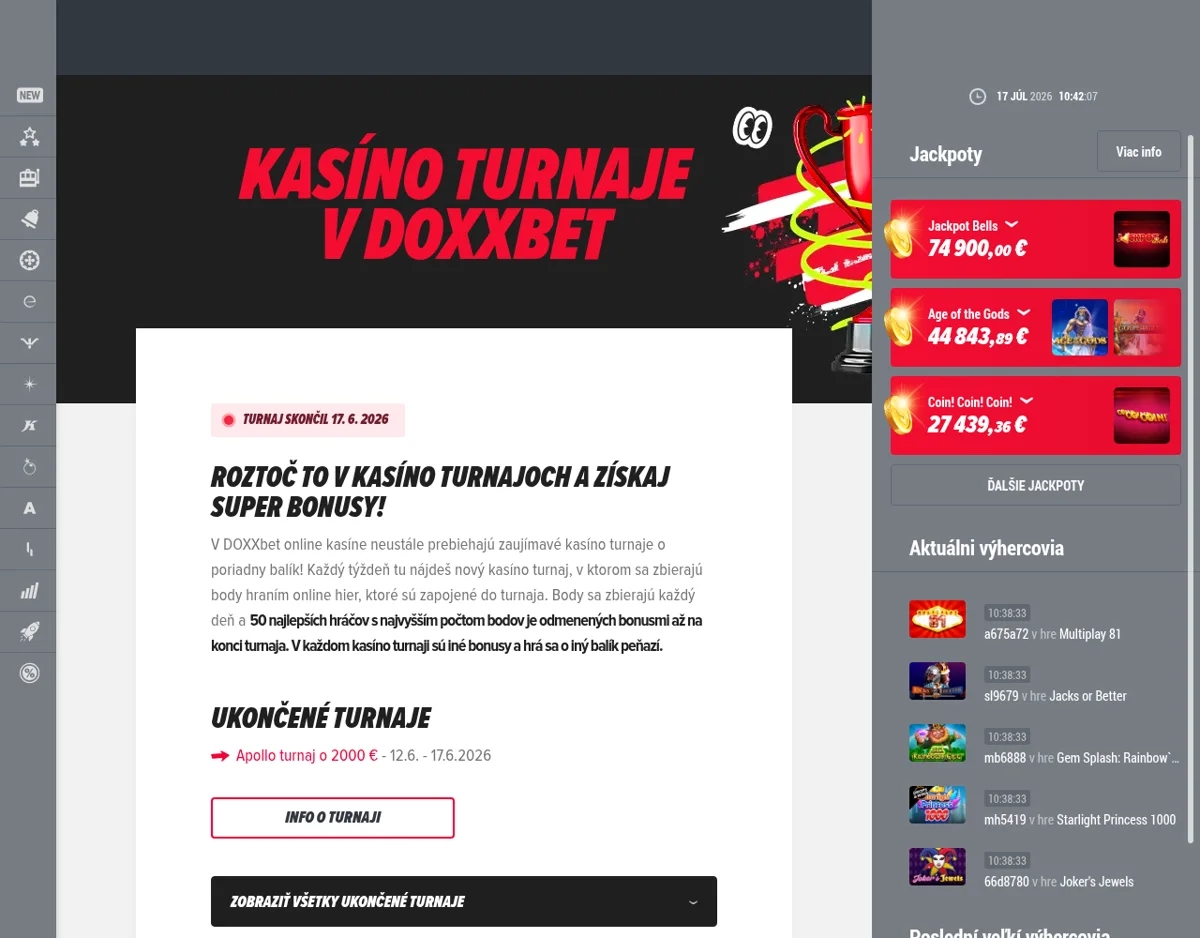 Kasíno turnaje v DOXXbet online kasíne s rebríčkom hráčov