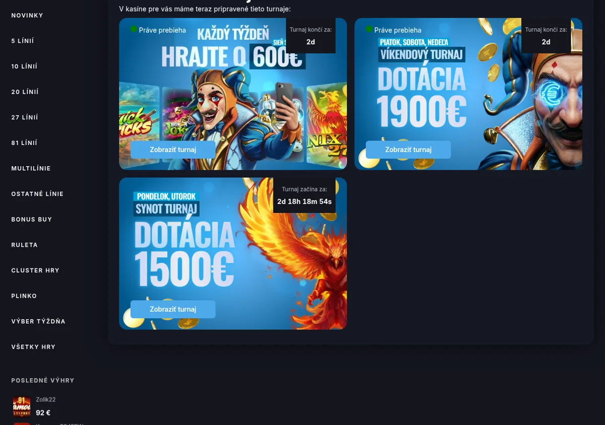 Prehľad turnajov v online kasíne Go4Games s dotáciami