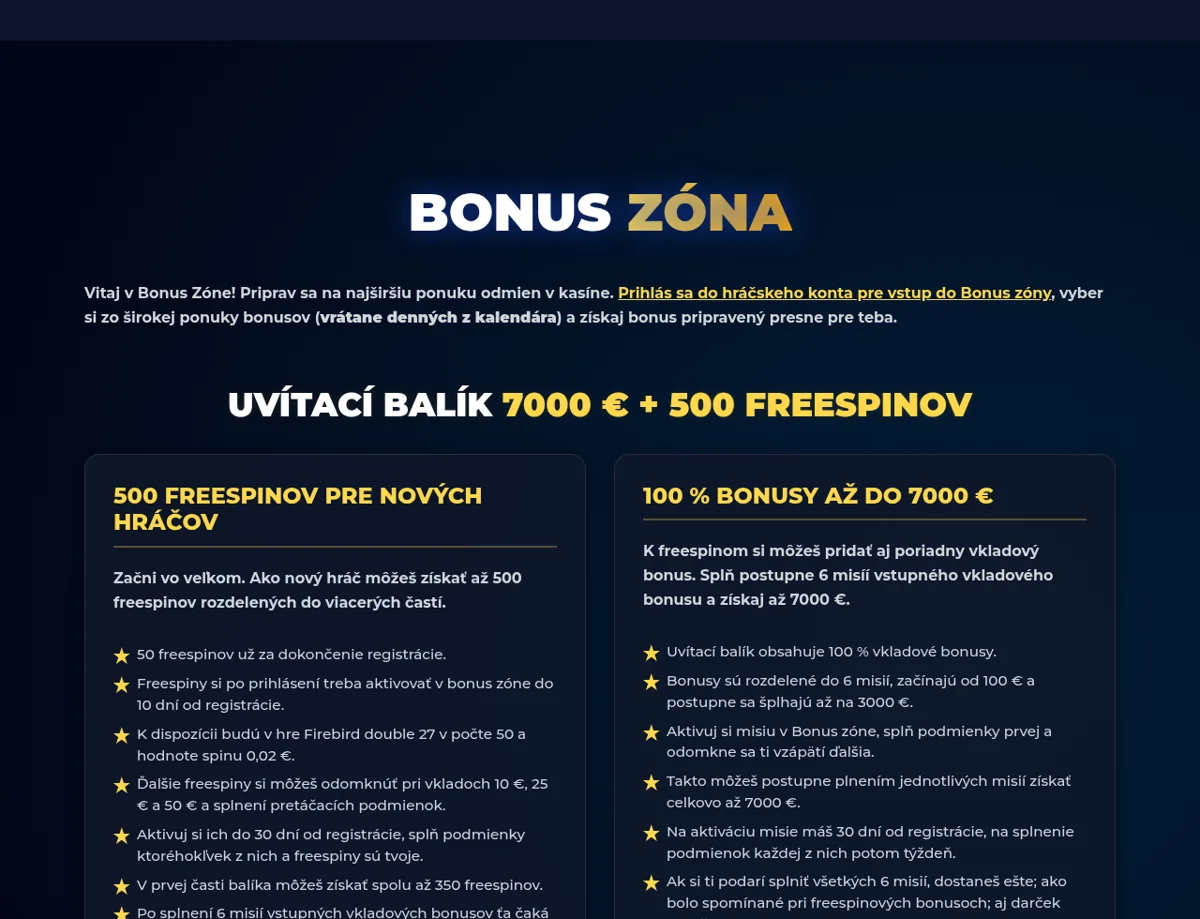 Uvítací balík 7 000 € a 500 voľných otáčok v Bonus zóne online kasína Kajot Intacto