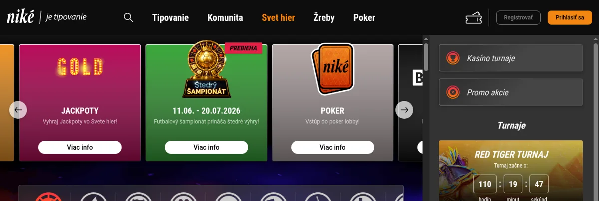 Promo akcie a cashback v kasíne Niké Svet hier