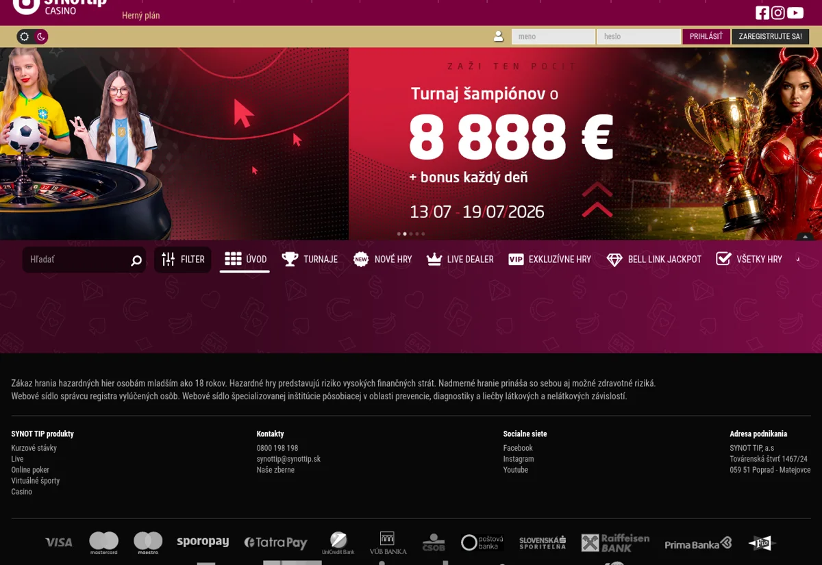 Jackpotové automaty a Bell Link Jackpot v SYNOT TIP online kasíne