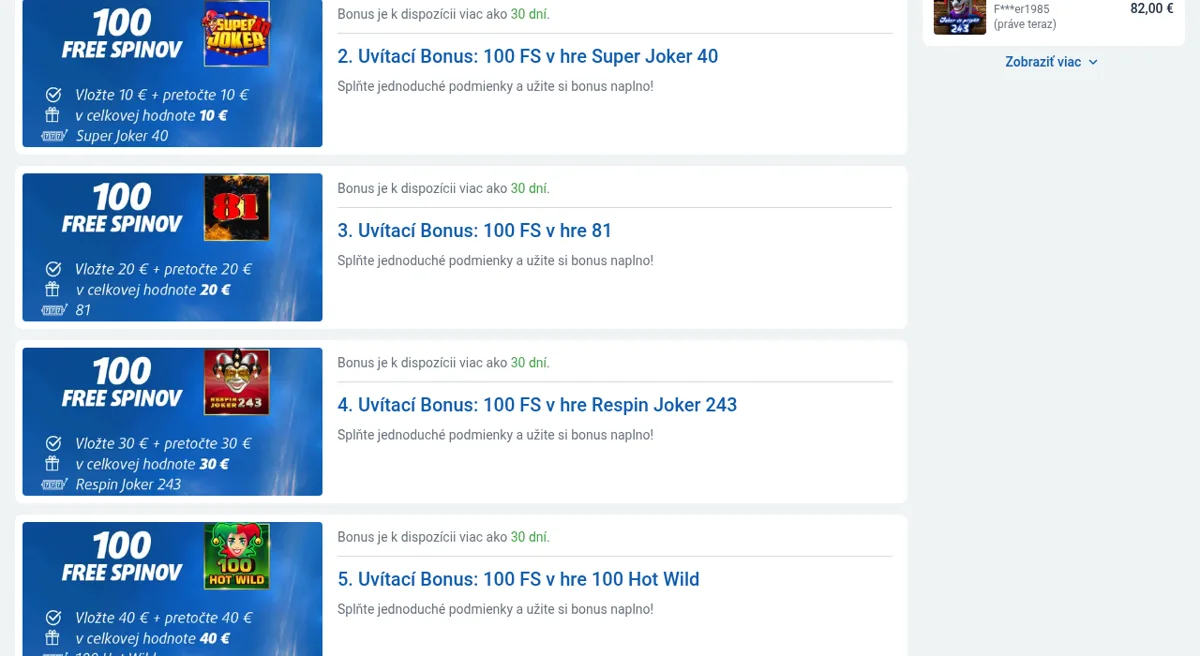Uvítací bonus Tipsport kasíno 100 voľných zatočení a 100 % navýšenie vkladu až do 7 777 eur