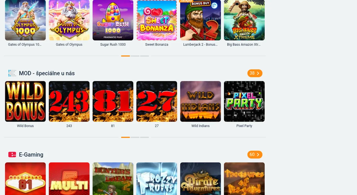 Herné lobby Tipsport kasíno s automatmi a živým kasínom