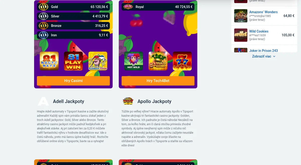 Jackpotové automaty v Tipsport online kasíne